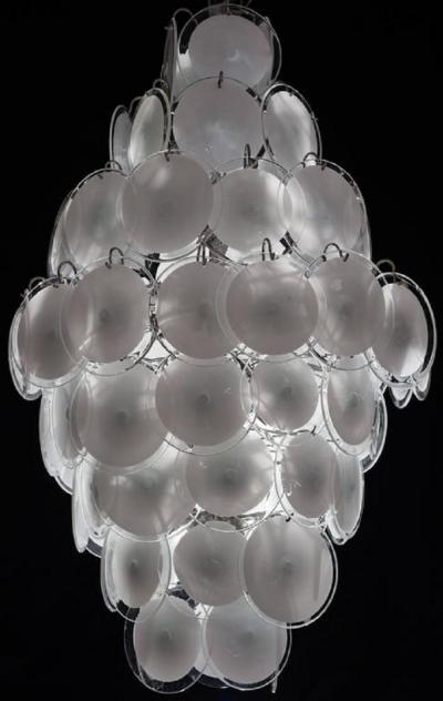  Vistosi Pair of Amazing Disc Chandeliers by Vistosi 1970s