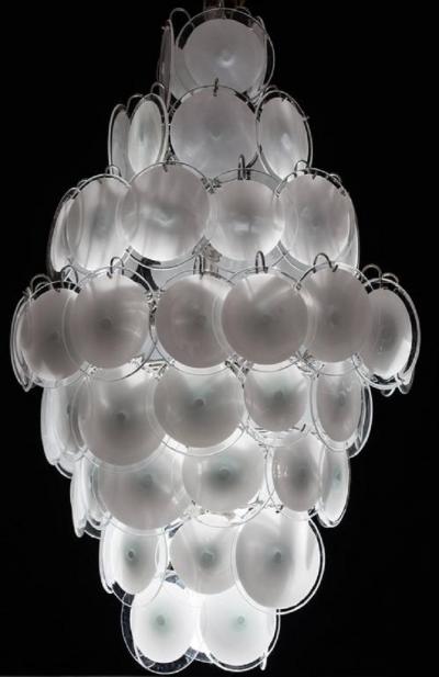  Vistosi Pair of Amazing Disc Chandeliers by Vistosi 1970s