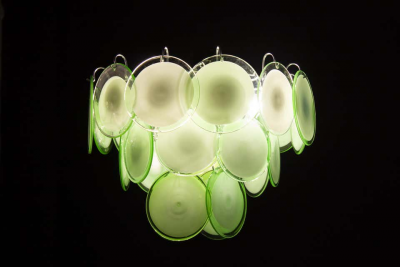  Vistosi Pair of Green Vistosi Disc Murano Chandelier 1970s