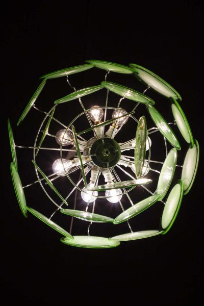  Vistosi Pair of Green Vistosi Disc Murano Chandelier 1970s