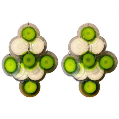  Vistosi Pair of Green Vistosi Disc Murano Chandelier 1970s