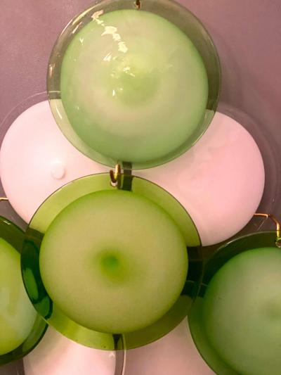  Vistosi Pair of Green and White Vistosi Disc Murano Glass Sconces or Wall Light 1970s
