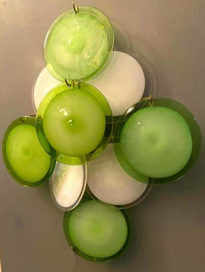  Vistosi Pair of Green and White Vistosi Disc Murano Glass Sconces or Wall Light 1970s