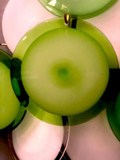  Vistosi Pair of Green and White Vistosi Disc Murano Glass Sconces or Wall Light 1970s