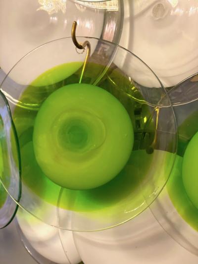  Vistosi Pair of Green and White Vistosi Disc Murano Glass Sconces or Wall Light 1970s