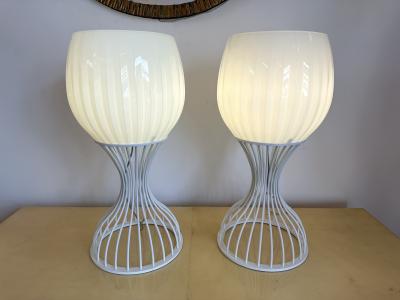  Vistosi Pair of Lamps Cup Murano Glass and White Metal by Vistosi Italy 1990s
