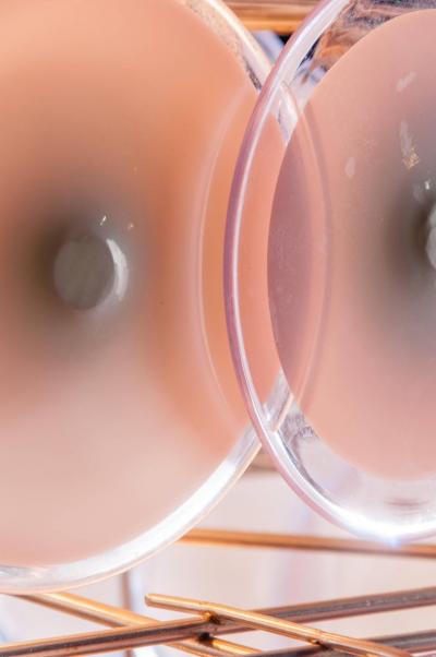  Vistosi Pair of Pink Murano Glass Disc Chandelier Italian Design by Gino Vistosi 1970s