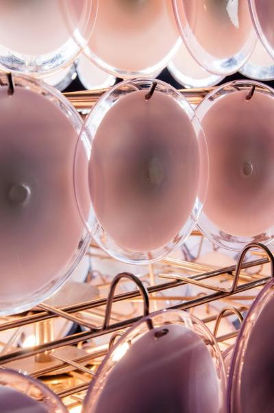  Vistosi Pair of Pink Murano Glass Disc Chandelier Italian Design by Gino Vistosi 1970s