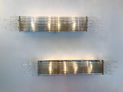  Vistosi Pair of Sconces Glass Rods and Chrome by Vistosi Murano Italy 1990s