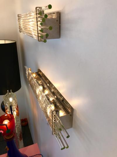  Vistosi Pair of Sconces Glass Rods and Chrome by Vistosi Murano Italy 1990s