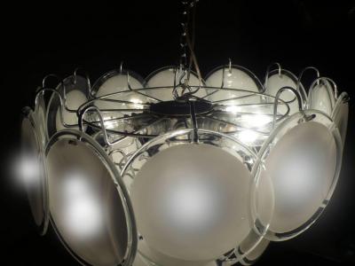  Vistosi Pair of Vistosi Disc Murano Chandelier 1970s