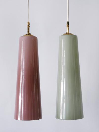  Vistosi Set of Two Elegant Mid Century Murano Glass Pendant Lamps by Vistosi Italy 1950s