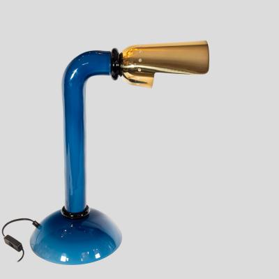 Vistosi Vintage Murano blue glass and brass shade table lamp