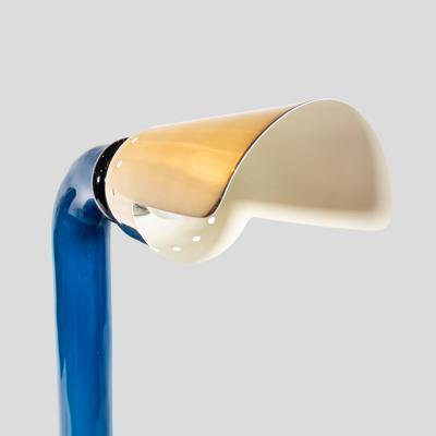  Vistosi Vintage Murano blue glass and brass shade table lamp