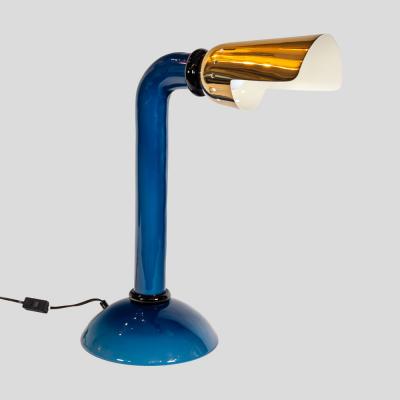  Vistosi Vintage Murano blue glass and brass shade table lamp