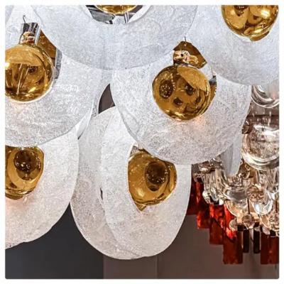  Vistosi Vistosi Bicolore Murano Frost Glass Ring and Amber Globe Pendant 1970s