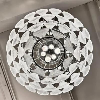  Vistosi Vistosi Murano Pulegoso Glass Cup and Chrome Tiered Chandelier 1970s