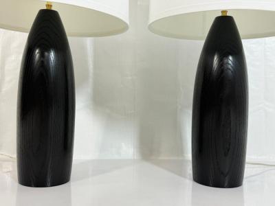  Visual Comfort Company Marian Jamieson Ebonized Oak Bullet Lamps with Oyster Linen Shades