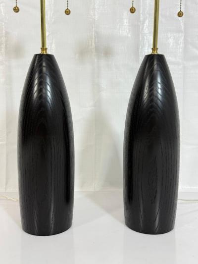  Visual Comfort Company Marian Jamieson Ebonized Oak Bullet Lamps with Oyster Linen Shades