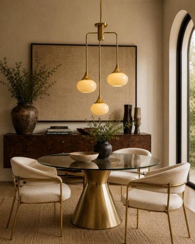  Visual Comfort Company Marian Jamieson Tamsen Chandelier in Brass Shell White Studio Glass Shades