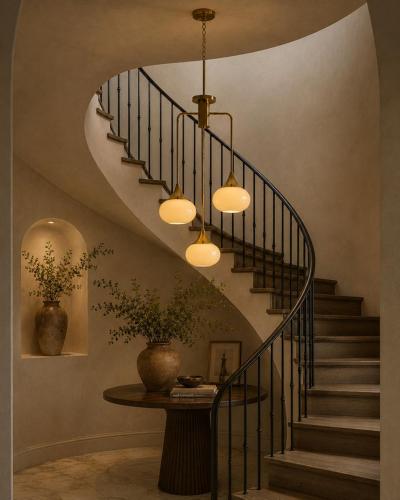  Visual Comfort Company Marian Jamieson Tamsen Chandelier in Brass Shell White Studio Glass Shades