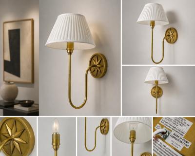  Visual Comfort Company McGee Co Polaris Brass Wall Sconce with Linen Shade Modern Lighting