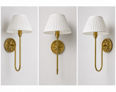  Visual Comfort Company McGee Co Polaris Brass Wall Sconce with Linen Shade Modern Lighting
