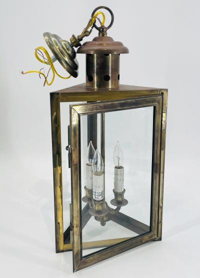  Visual Comfort Company Pair of 1970s American Solid Brass Glass Lantern Pendant Sconces
