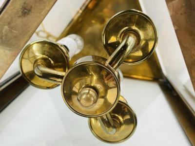  Visual Comfort Company Pair of 1970s American Solid Brass Glass Lantern Pendant Sconces