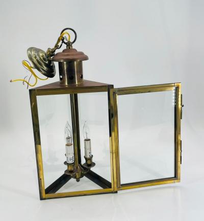  Visual Comfort Company Pair of 1970s American Solid Brass Glass Lantern Pendant Sconces