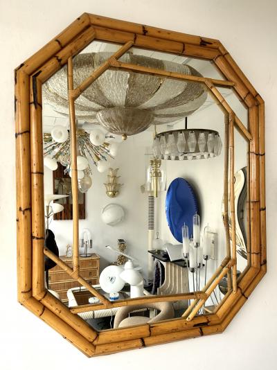 Vivai del Sud Bamboo Octogonal Beaded Mirror by Vivai Del Sud Italy 1970s
