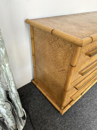  Vivai del Sud Bamboo Rattan Brass Chest of Drawers by Vivai Del Sud Italy 1970s