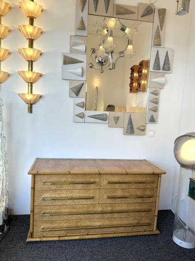 Vivai del Sud Bamboo Rattan Brass Chest of Drawers by Vivai Del Sud Italy 1970s