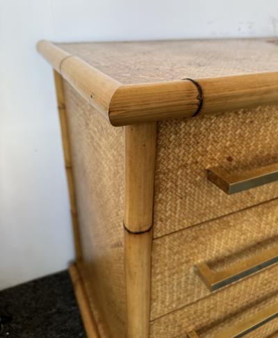  Vivai del Sud Bamboo Rattan Brass Chest of Drawers by Vivai Del Sud Italy 1970s