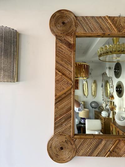  Vivai del Sud Bamboo and Rattan Mirror by Vivai Del Sud Italy 1970s