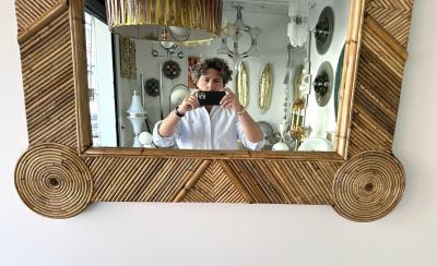  Vivai del Sud Bamboo and Rattan Mirror by Vivai Del Sud Italy 1970s