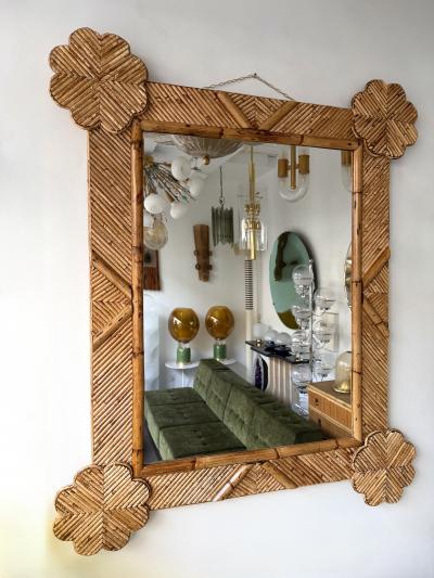  Vivai del Sud Bamboo and Rattan Mirror by Vivai Del Sud Italy 1970s