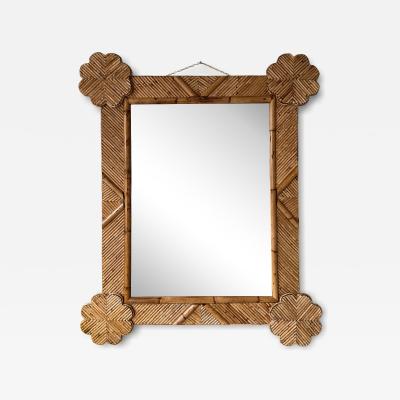  Vivai del Sud Bamboo and Rattan Mirror by Vivai Del Sud Italy 1970s