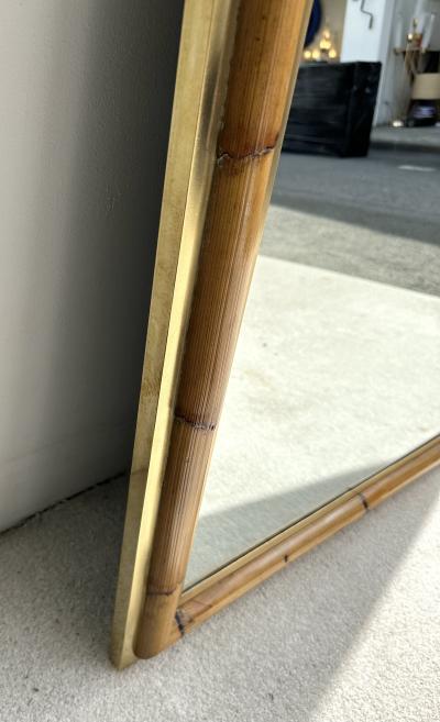  Vivai del Sud Brass and Bamboo Wall Mirror by Vivai Del Sud Italy 1970s