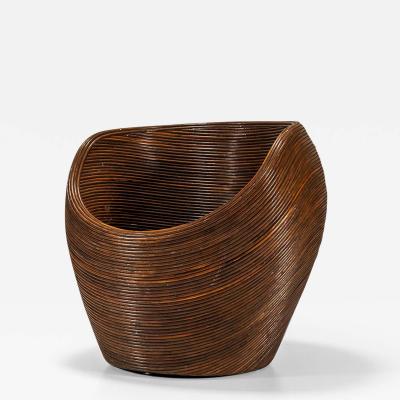  Vivai del Sud Dark Rattan Pod Chair In The Style Of Vivai del Sud Italy 1970s