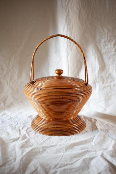  Vivai del Sud Decorative Rattan Basket By Vivai Del Sud Italy 1960s