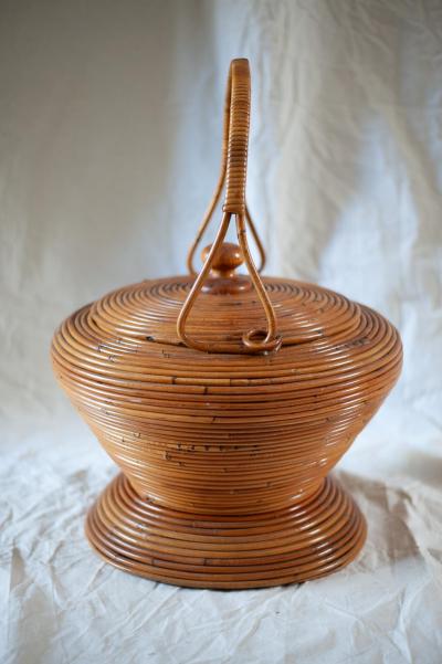  Vivai del Sud Decorative Rattan Basket By Vivai Del Sud Italy 1960s