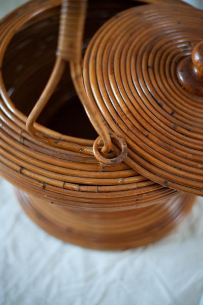  Vivai del Sud Decorative Rattan Basket By Vivai Del Sud Italy 1960s