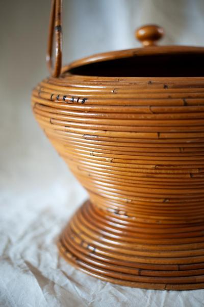  Vivai del Sud Decorative Rattan Basket By Vivai Del Sud Italy 1960s