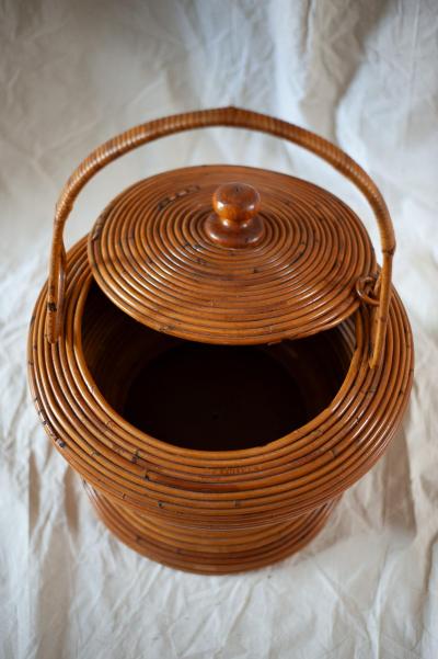  Vivai del Sud Decorative Rattan Basket By Vivai Del Sud Italy 1960s
