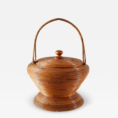  Vivai del Sud Decorative Rattan Basket By Vivai Del Sud Italy 1960s