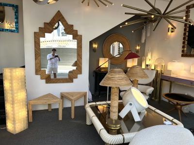  Vivai del Sud Extra Large Rattan Pyramid Mirror by Vivai Del Sud Italy 1970s