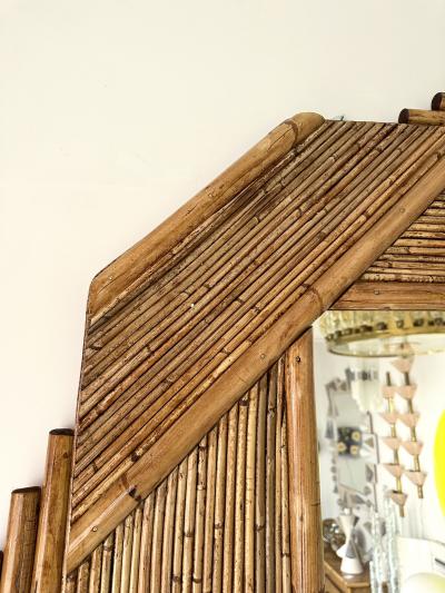  Vivai del Sud Large Bamboo and Rattan Mirror by Colin Morrow for Vivai Del Sud Italy 1970s