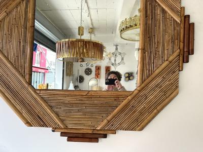  Vivai del Sud Large Bamboo and Rattan Mirror by Colin Morrow for Vivai Del Sud Italy 1970s