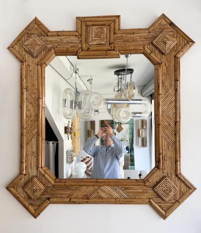  Vivai del Sud Large Bamboo and Rattan Mirror by Vivai Del Sud Italy 1970s